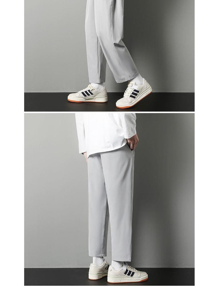 Men's Trendy Loose-Fit Summer Sports Pants - Ice Silk, Straight Wide-Legged, Cropped.