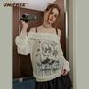 Off-Shoulder Long Sleeve T-Shirt with Suspender Detail