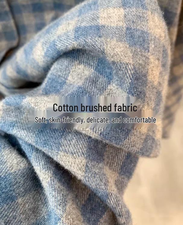 Blauw Ruitjes Hart Geborduurd Dik Katoen Lange Mouwen Shirt - Nieuwe Winter Collectie