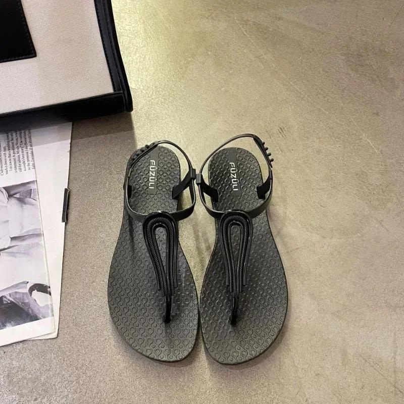 2024 Summer New Women Casual Strap Sandals Roman Fashion Flat Sandals Non-slip Beach Sandals Women Ladies Shoes Solid Flip Flops
