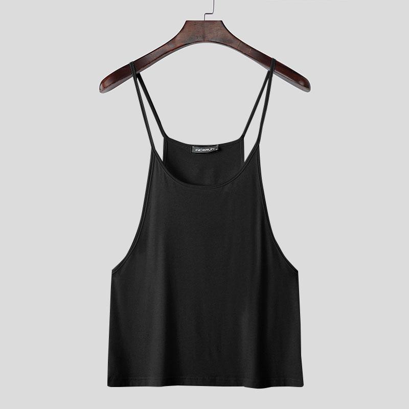 

INCERUN Летние мужские майки-слинги с U-образным вырезом, без рукавов, повседневные, свободного кроя M чёрный