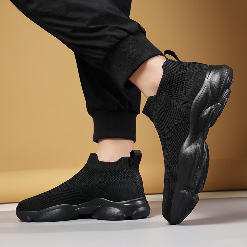 Men's Elastic Running Shoes Breathable Mesh Walking Shoes Knitted Casual Sports Shoes Lightweight Trainers