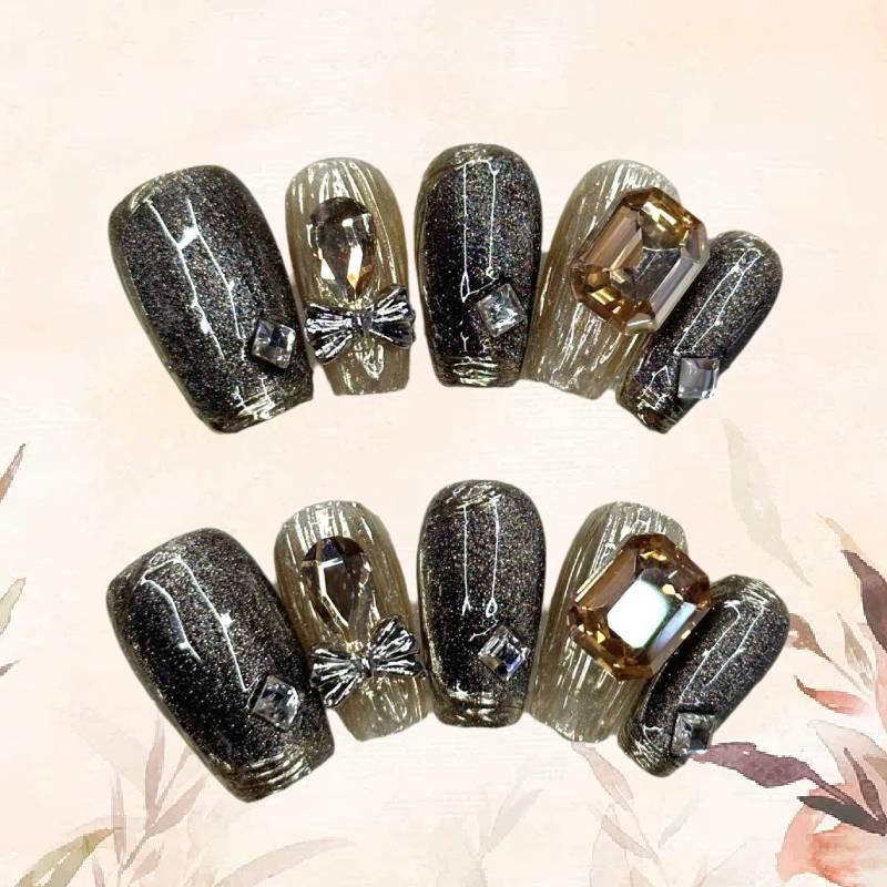 Wearing Nail Handmade Black Cat Eye Metal Explosive Flashing Nail Wearable