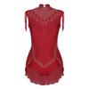 Girls Sparkling Rhinestones Dance Leotard Mock Neck Sleeveless Invisible Zipper Back Sheer Mesh Skirted Bodysuit
