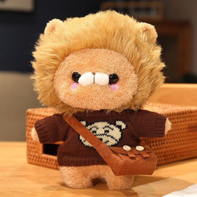 1pc 30cm Kawaii Golden Lion With Clothes Peluche Toys Lovely Lion Wears Sweater Pouchs Stuffed Soft Animal Toy For Children Gifts