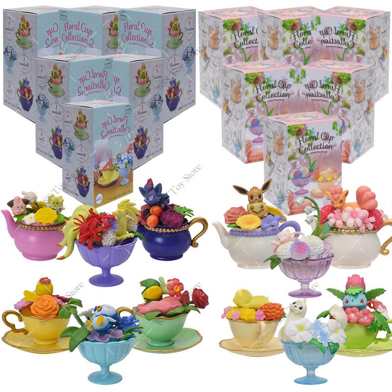 6Pcslots  Anime Figure Set Elf Ball Eevee Teacup Garden Succulent Plants Action Model Perfume Bottle Doll Toy Kids Gifts