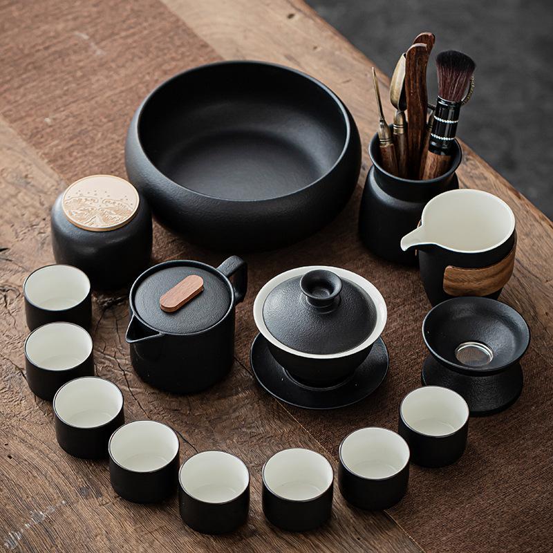 Zen style Kung Fu tea set Household ceramic teapot Teacup tea tray tea set A complete set of high temperature resistance, gifts