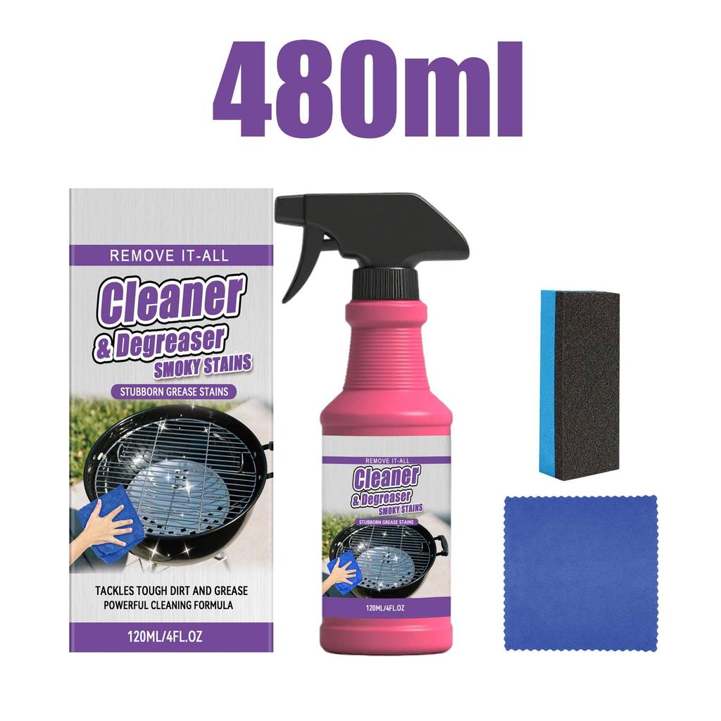 120ml BBQ Grill Cleaner Oven Degreaser Spray Smoky Carbon Stain Remover Heavy Duty Kitchen Grease Cleaner with Sponge Towel