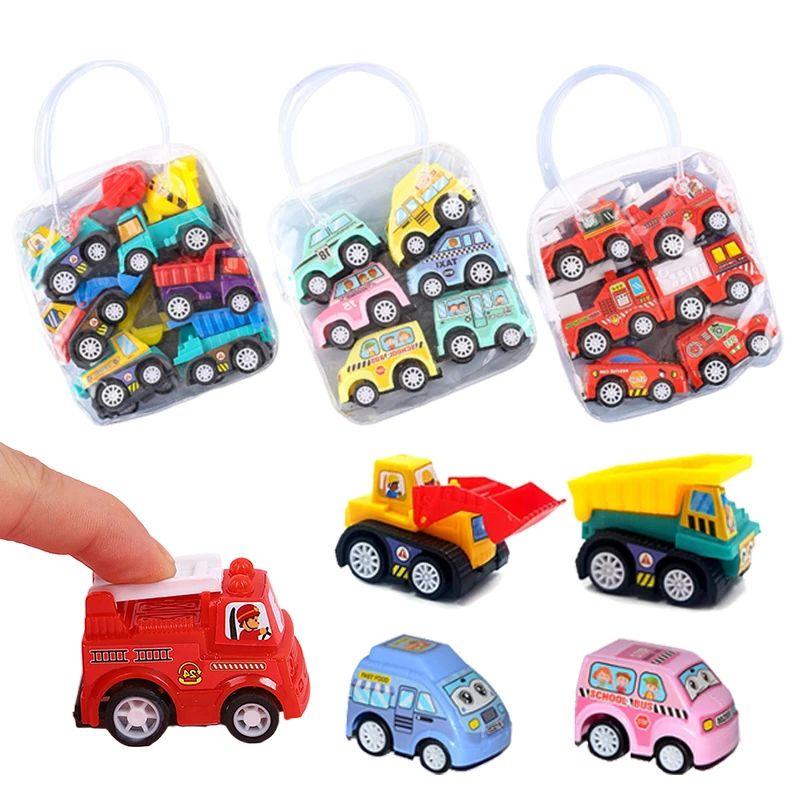 6Pcs Kids Mini Inertial Pull Back Engineering Car Set  Cartoon Vehicle Toys Fun Playset Gift for Toddlers Boys Girls