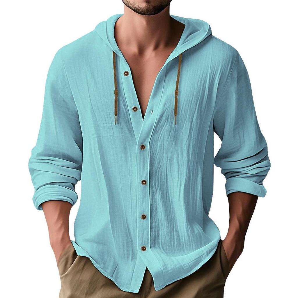 Men's Casual Hooded Long-Sleeve Cotton Linen Shirt - Versatile Fashion Trend