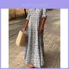 Polyester Vintage Long Dress With 3d Print And Pleated Style For Casual Fashion