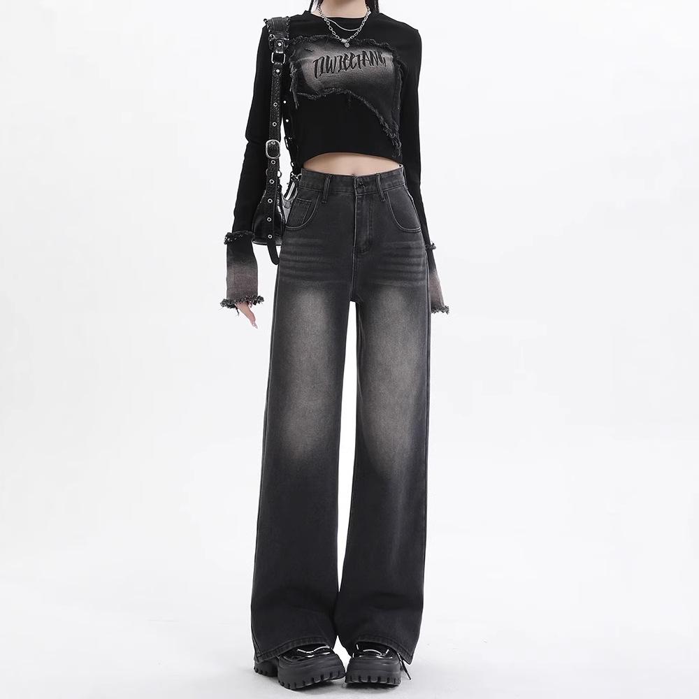 

Women s 2025 Black Fleece-Lined High-Waisted Loose Slimming Straight-Leg Jeans 5XL