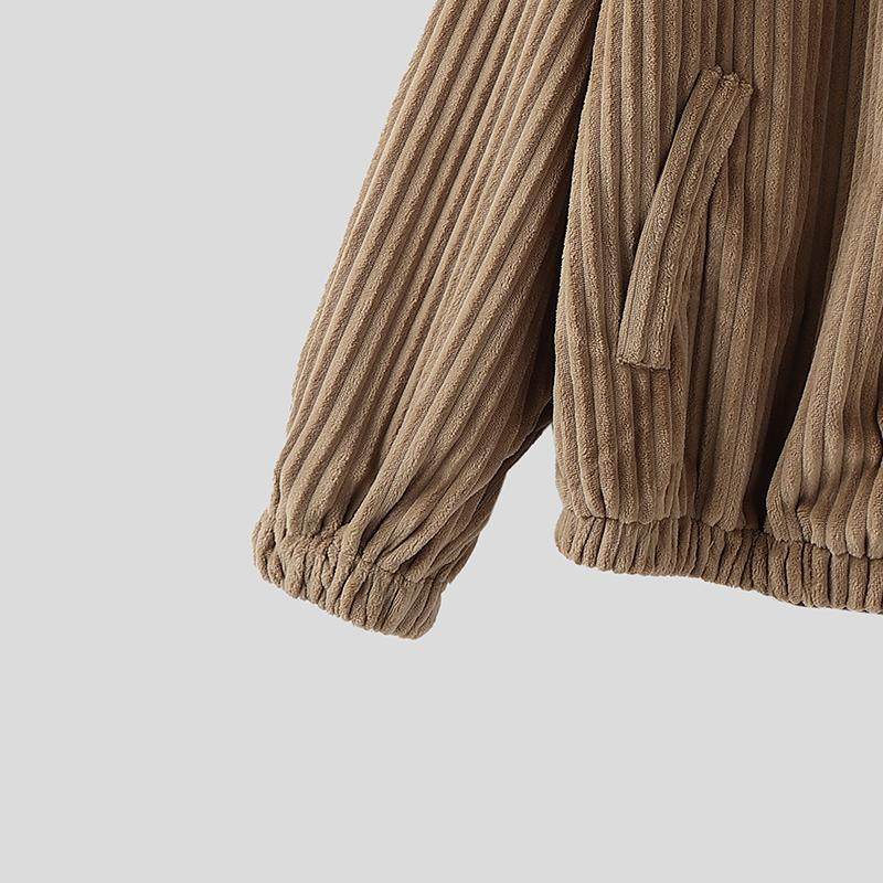 INCERUN Outono Masculino Gola Alta Manga Comprida Textura Veludo Cotelê Casual Jaquetas Casacos com Zíper