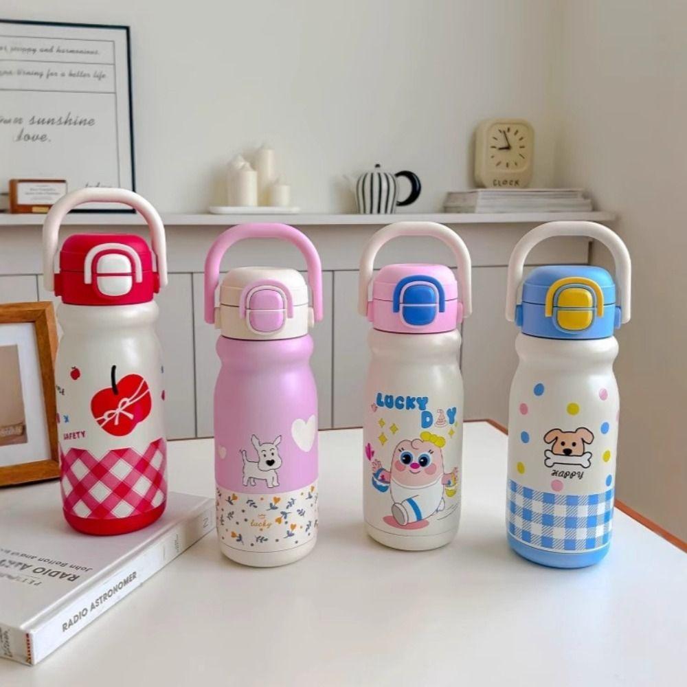 With Handle Insulated Cup Large Capacity Cartoon Straw Cup Portable Vacuum-insulated Bottle  Travel