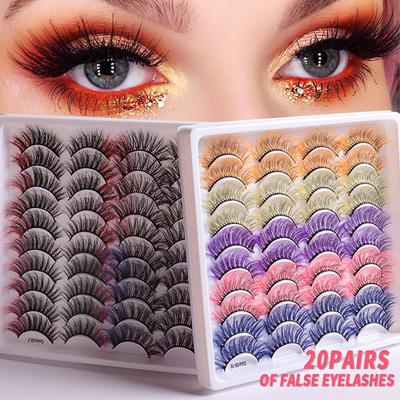 20 Paar farbige falsche Wimpern, vergrößern die Augen, dicke und geschwungene gekreuzte Wimpern.