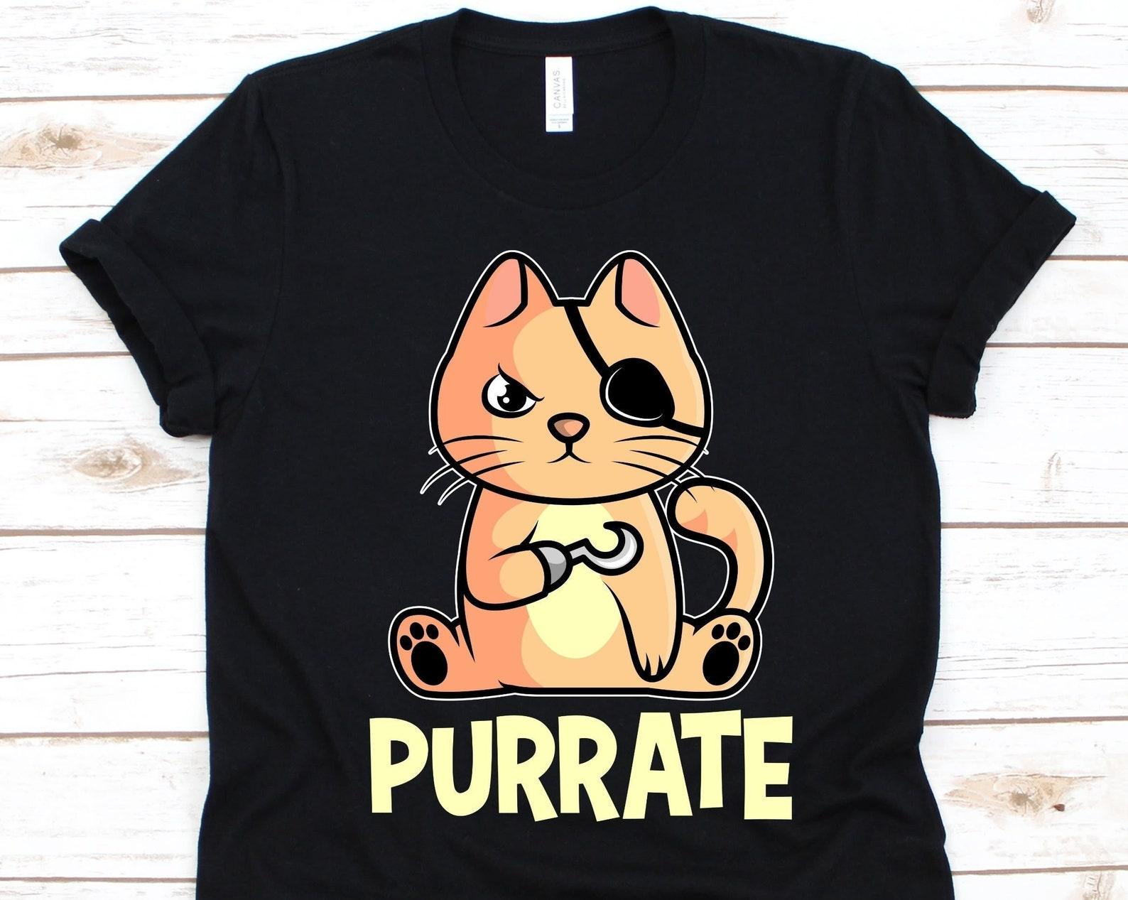 Purrate Shirt, Cute Pirate Cat T-Shirt, Cat Shirt, Meow Shirt, Purrate Gift, Cat Lover Shirt, Kitty, Pirate Shirt, Cat Pirate Shirt, Kitten 4XL