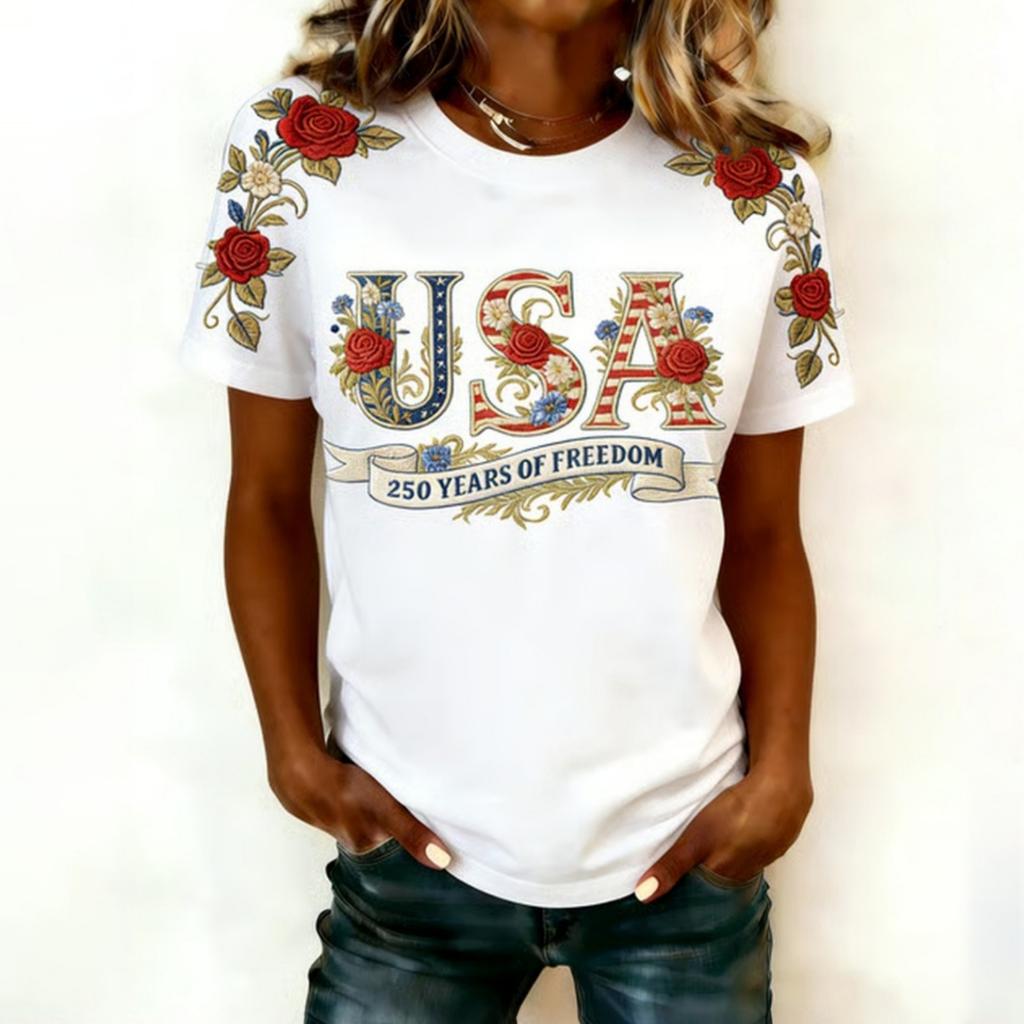 Women's Casual And Fashionable Short-sleeved Printed T-shirt Top