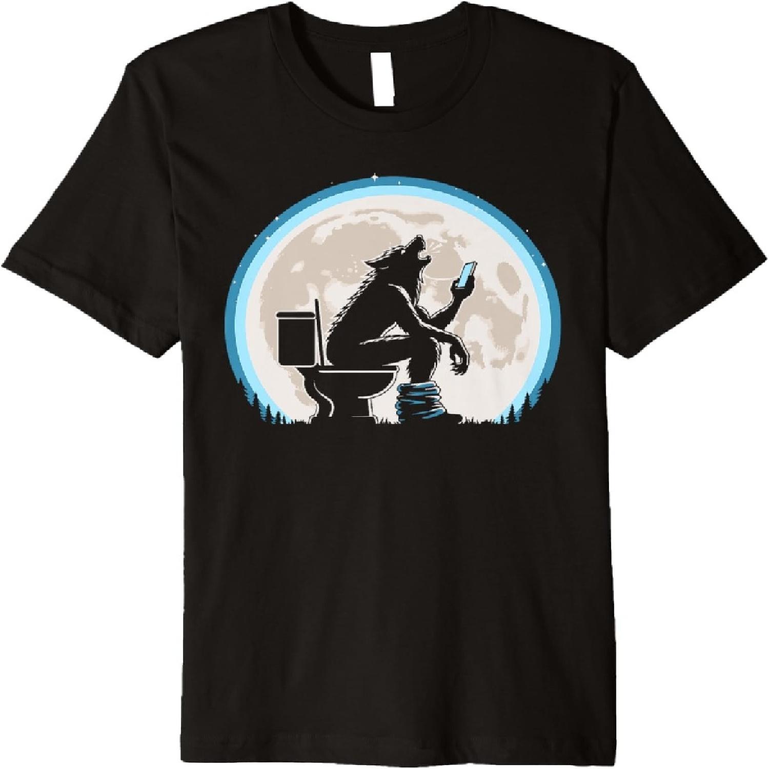 Funny Toilet Humor Werewolf or Wolf Howling at the Full Moon Premium T-Shirt XXXXXL разноцветный