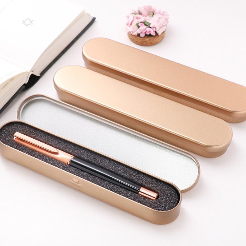 17X2Cm Black Metal Pen Box High Quality Protection Box For Fountain Pen Pencils Stationery Gift Box Office School Supplies