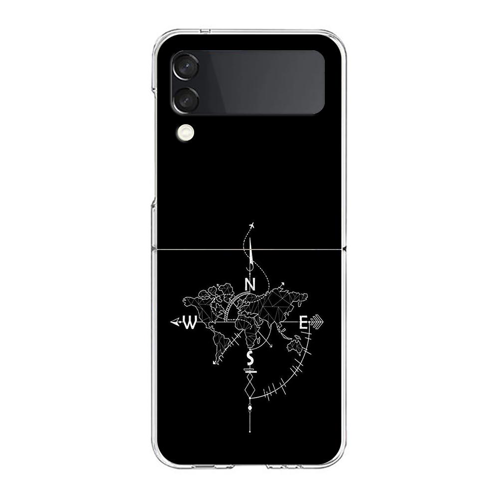 Phone Case For Samsung Galaxy Z Flip 3 4 5 Hard Folding PC Cartoon World map scenery direction For Samsung Z Flip 6 Cover