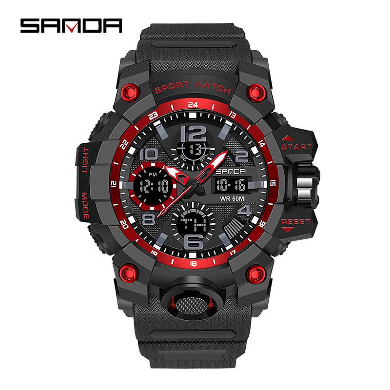SANDA Women's Trendy LED Dual Display Waterproof Watch with Hourly Chime