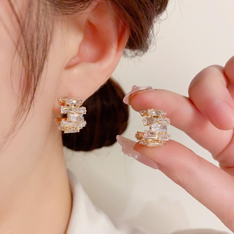 Zircon C-Shaped Stud Earrings for Women Jewelry