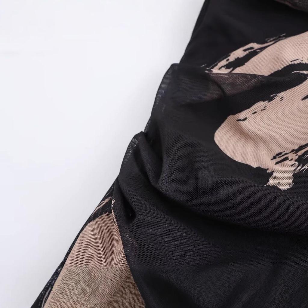 2024 Winter Women's Fashion: European & American Style One-Shoulder Slimming Print Bodycon Dress