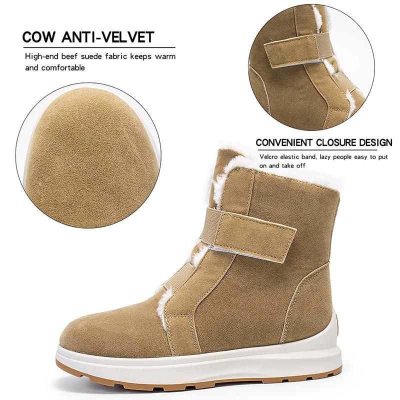 Damen Winter Übergröße Warmhalten Knöchelhohe Stiefel Frau Rutschfeste Plateau Baumwollgefütterte Schuhe aus Kunstwildleder Dick Plüsch Schneestiefel