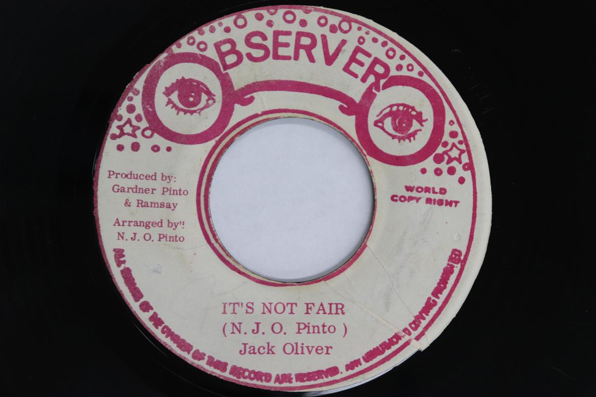 

7inch Record JACK OLIVER Its Not Fair Version NONE OBSERVER Jamaica Reggae Ska Dub Used