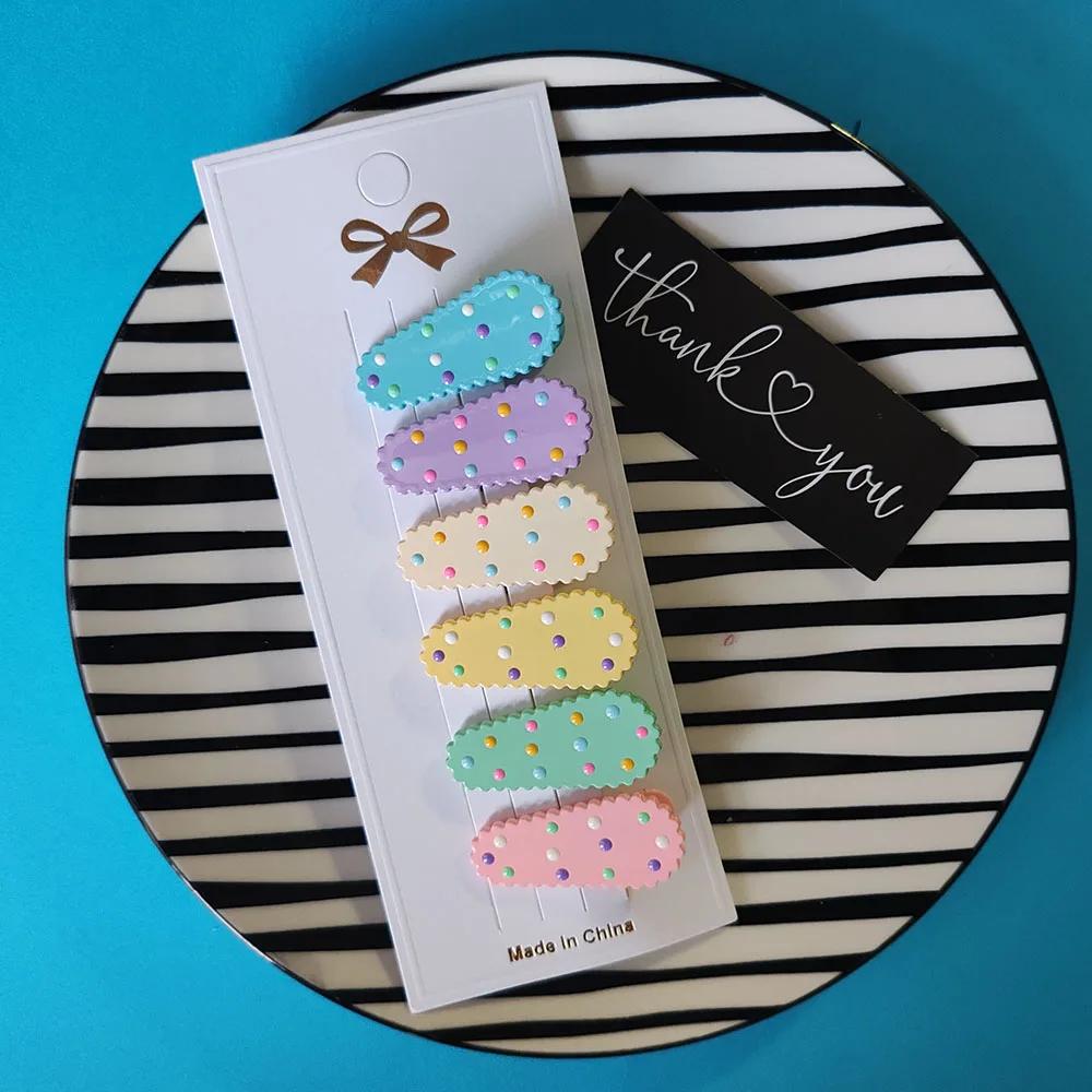 6pc European and American Cute Colorful Dot Hairpin Hair Side Clips for Girls Women Children Party Korean Hair Accessories