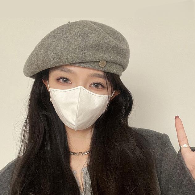 Simple Decor Wool Beret Hats Elegant Solid Color Elastic Painter Cap Lightweight Berets for Women Daily Use