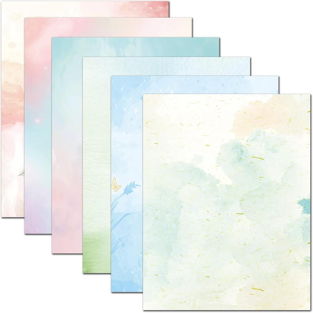 DUGUTUL Colored Printer Paper, Watercolor Stationary Paper, Double-Sided, Computer Paper for Business or Personal Use, Printer Friendly for Letters
