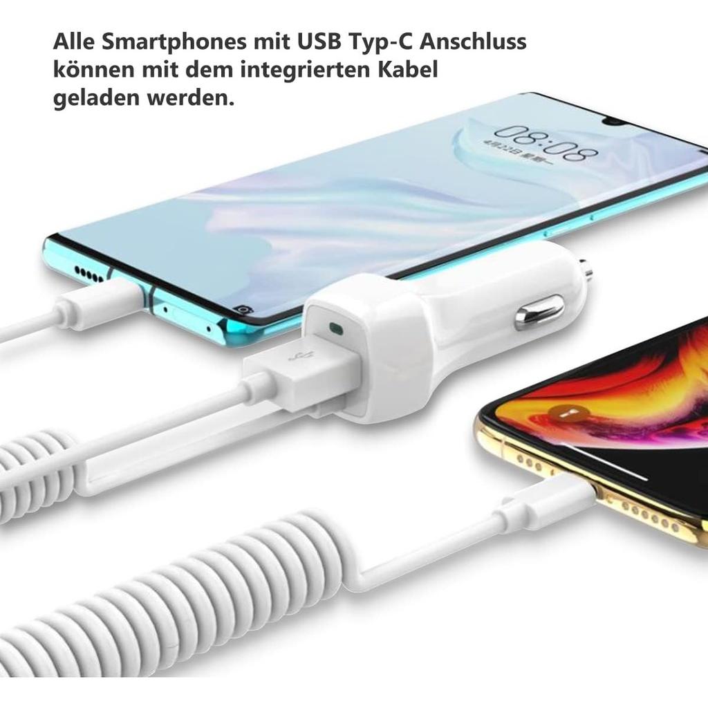 Câble de chargement de voiture compatible avec le chargeur USB Type C Gigabit Station GX6 Adaptateur 12 V-24 V Chargeur de données Adaptateur de charge double 3,1 A 15 W