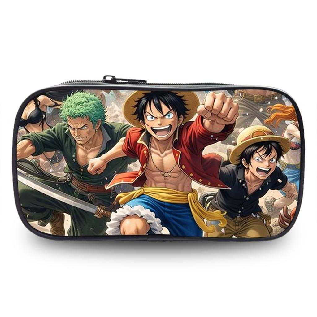 One Piece School Double Layer Pencil Case Large Capacity Durable Stationery Bag Lightweight Unisex Pen Pouch for Boys Girls 6-10