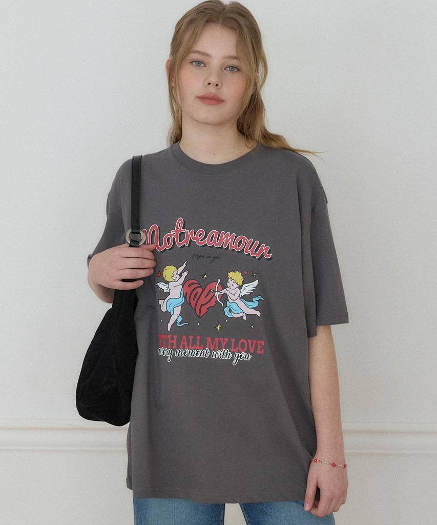 OURHOPE Angel Graphic T-Shirt - Charcoal