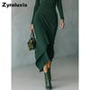 New Style Autumn Winter Elegant High Neck Ruched Bodycon Dress for Women