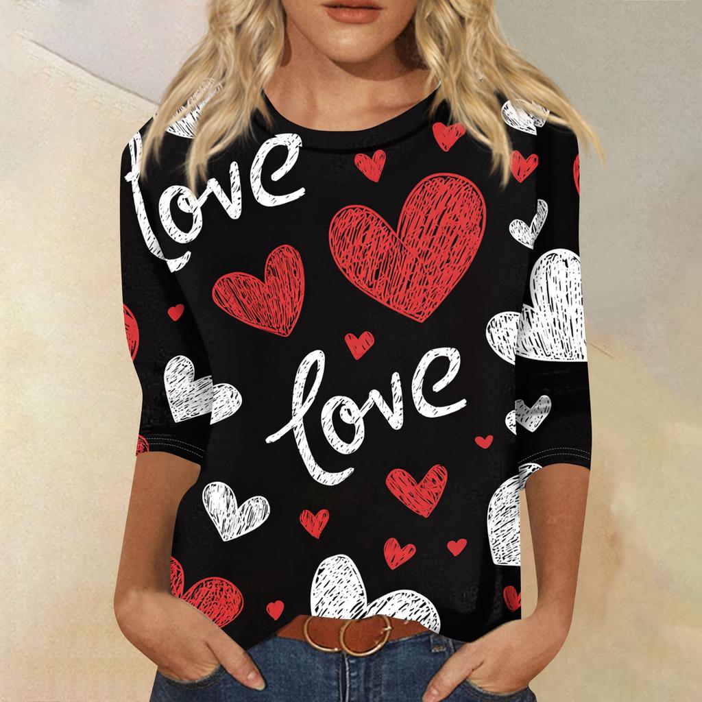 Women's Fashion Casual Round Neck Three-quarter Sleeve Carnival Print T-shirt Top