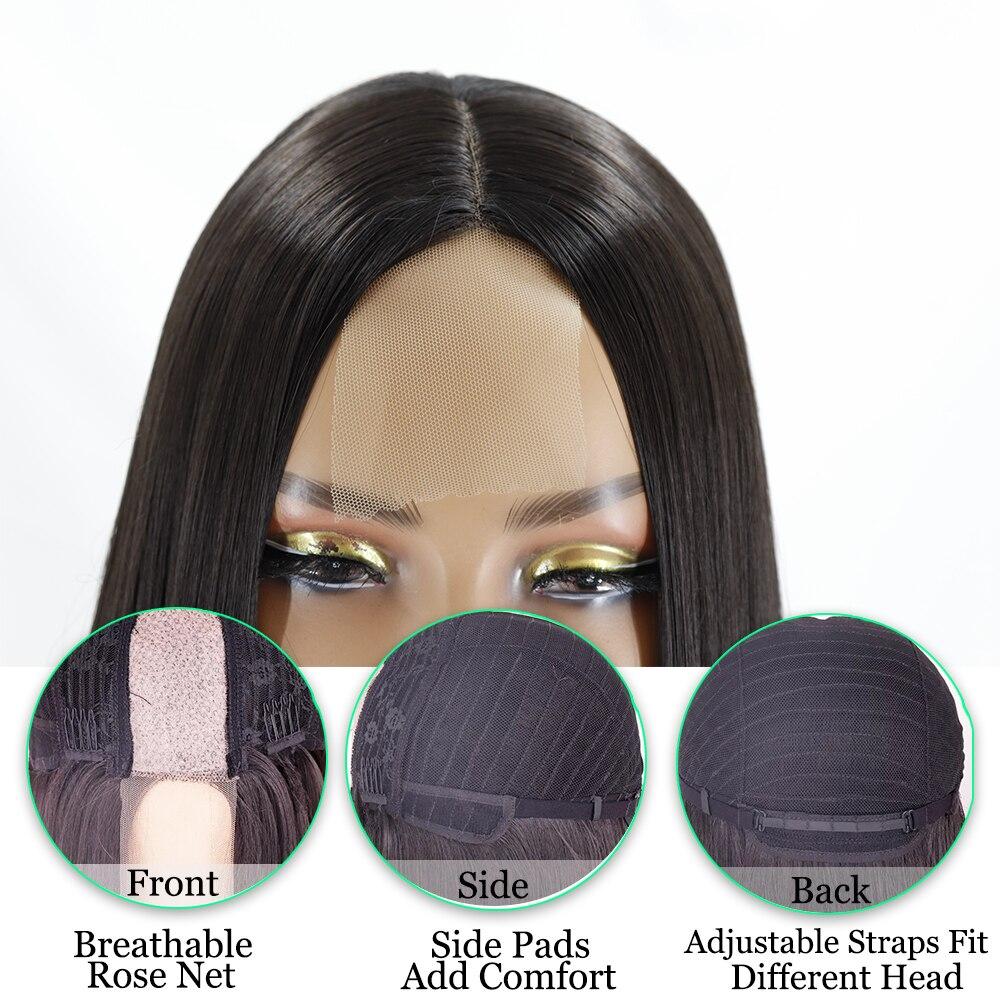 MERISIHAIR Long Straight Black Wigs Women Middle Part Synthetic Wig Heat Resistant Fiber Natural Looking Wig
