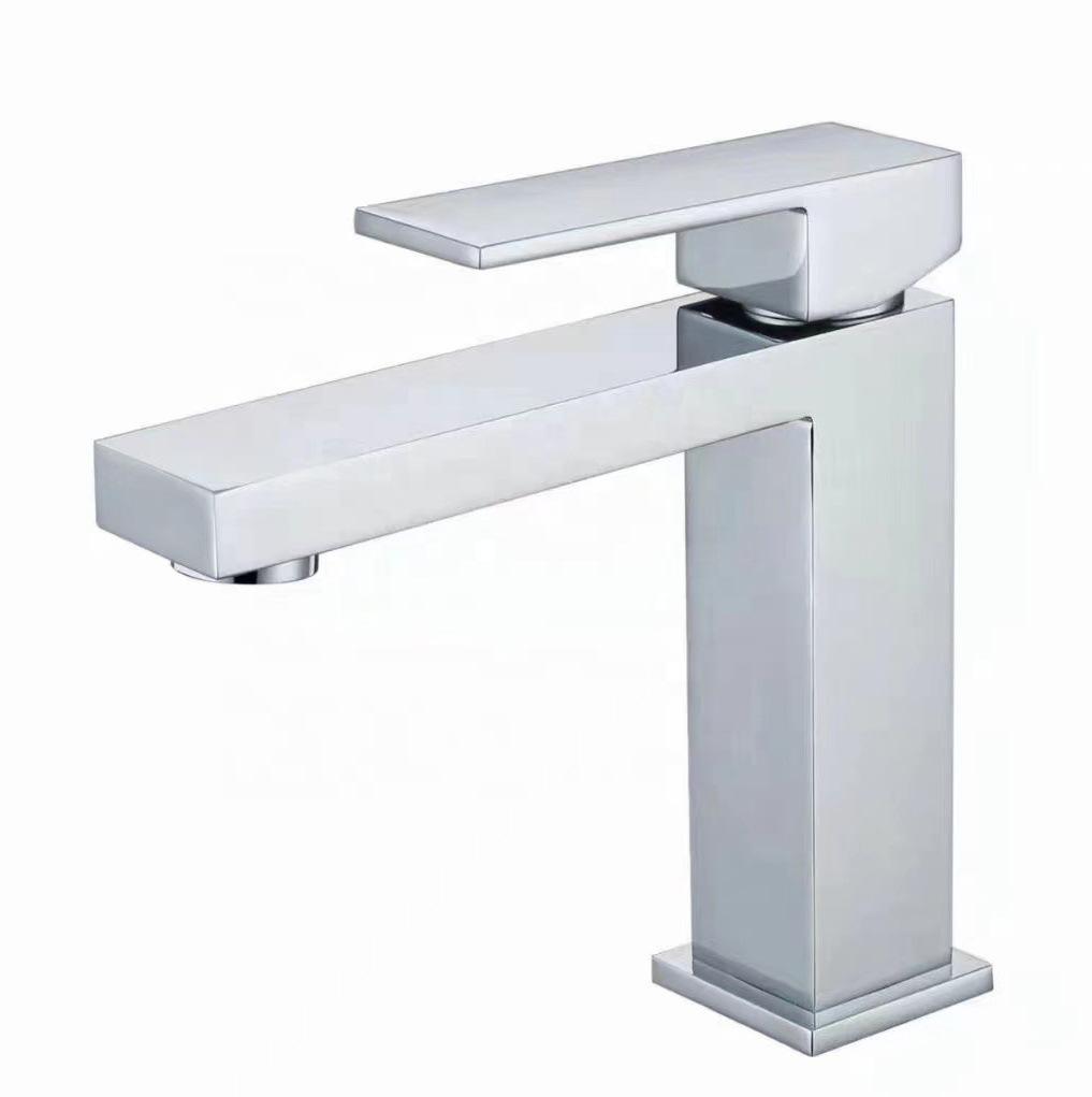 Stainless Steel Square Bathroom Faucet, Single Hole Cold and Hot Water Basin Mixer Tap, Modern Washbasin Sink Faucet for Vanity