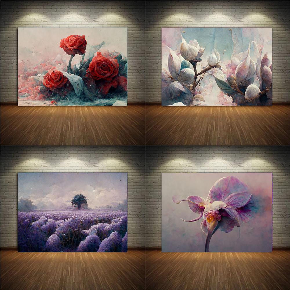 Abstract Flower Surrealism Artist Prints Poster Canvas Painting Modern Wall Art Pictures For Living Room Bedroom Home Decoration