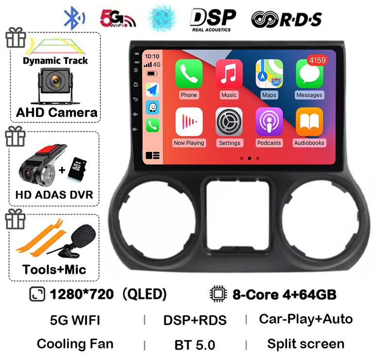Android 14 Carplay Auto WIFI+4G For Jeep Wrangler 3 JK 2010 2011 2012-2018 Car Radio Multimedia Player GPS 360 Camera Stereo DSP