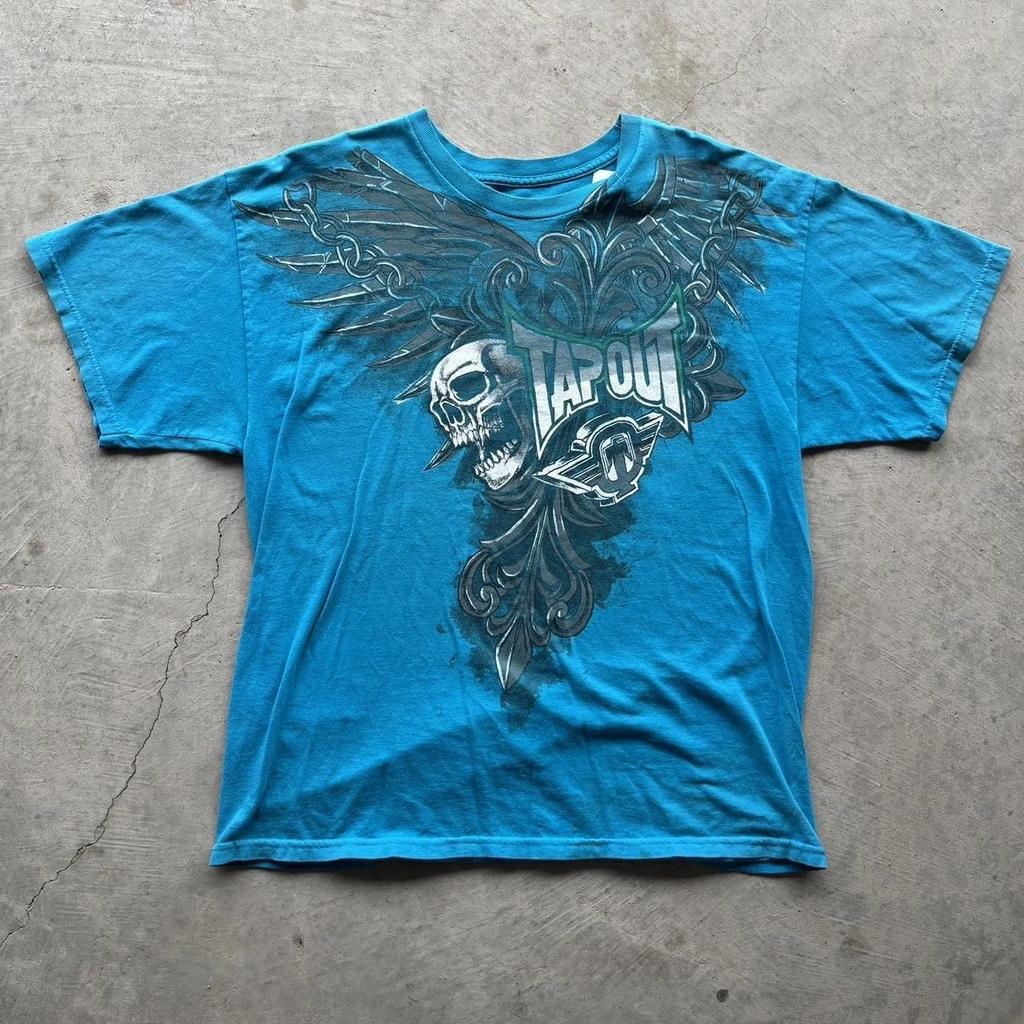 Y2K Tap Out Skull Print T Shirt Dark Aesthetic Round Neck Streetwear Oversized Gothic Cotton Tee Soft Retro Loose