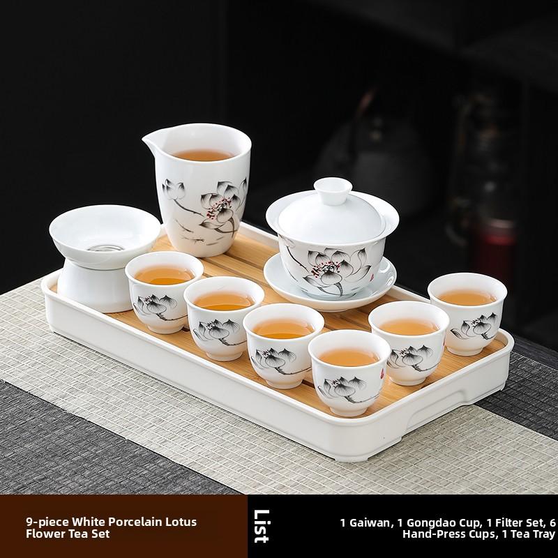 Ceramic Gongfu Tea Set Yuxi White Porcelain Tea Pot Cover Bowl And Tea Cups Set for Home Office Tea Brewing