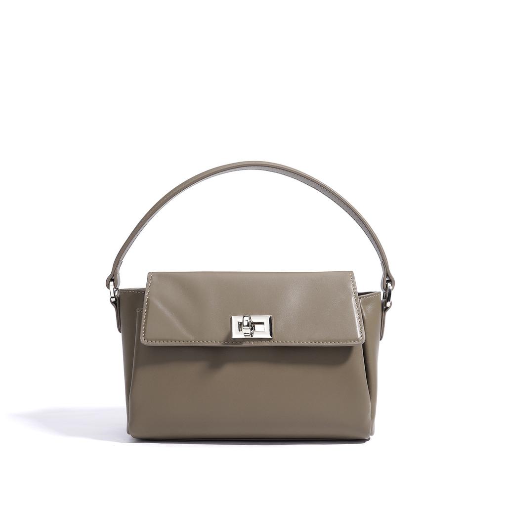 Premium small square bag, leather underarm bag, simple commuter small bag, flip cover metal buckle bag