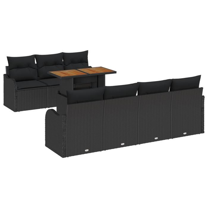 VidaXL Ensemble de Canapés de Jardin de 8 Pièces avec Coussins Noir Rattan Synthétique Acacia 3349421