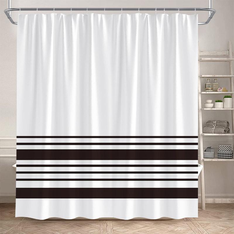 Modern Geometric Shower Curtain Black Line Pattern Minimalist White Bath Curtains Polyester Cloth Home Bathroom Decor With Hooks