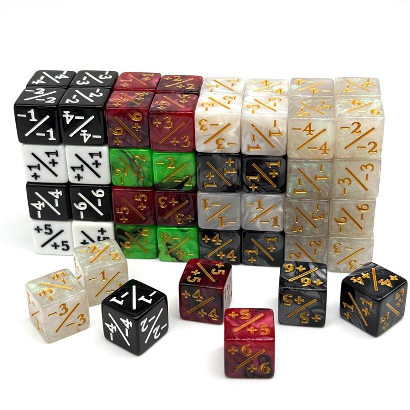 10Pcs 16mm 6 Side Dice Counters +1/1 Counting Dice And Dual Color Positive And Negative Compatible With Card Game Accessories
