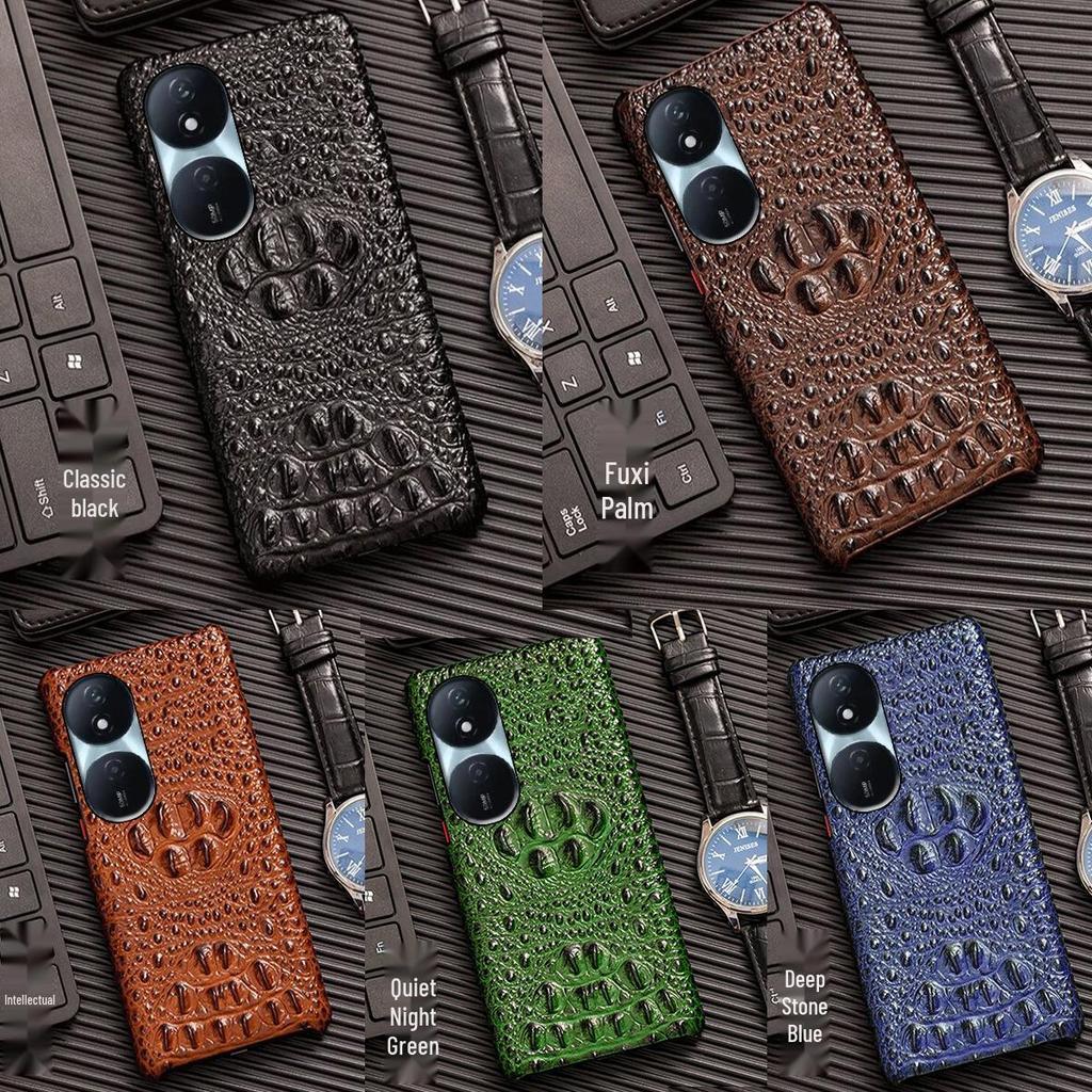 Cowhide crocodile pattern half-covered leather protective cover for Honor Play 50 Plus.