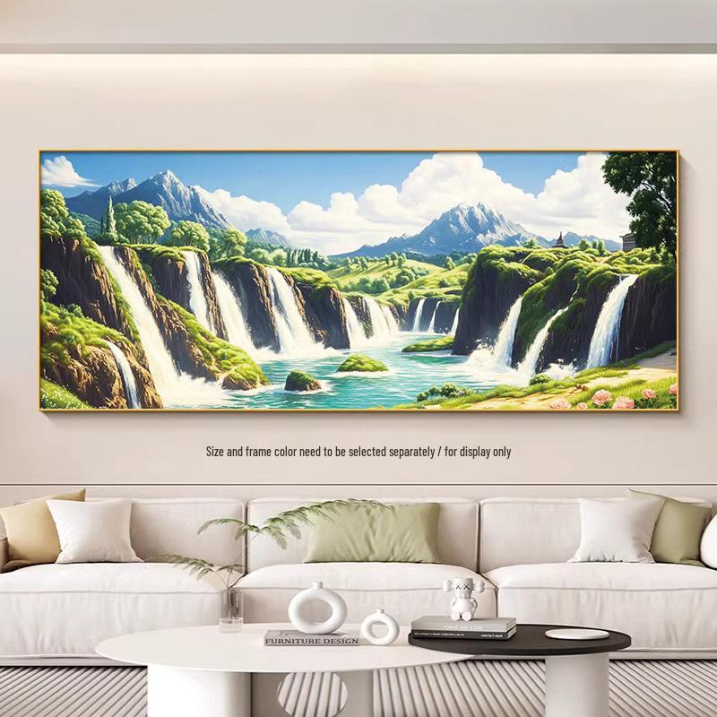 Mountain Landscape Decorative Wall Hanging: Flowing Water Wealth for Living Room or Office