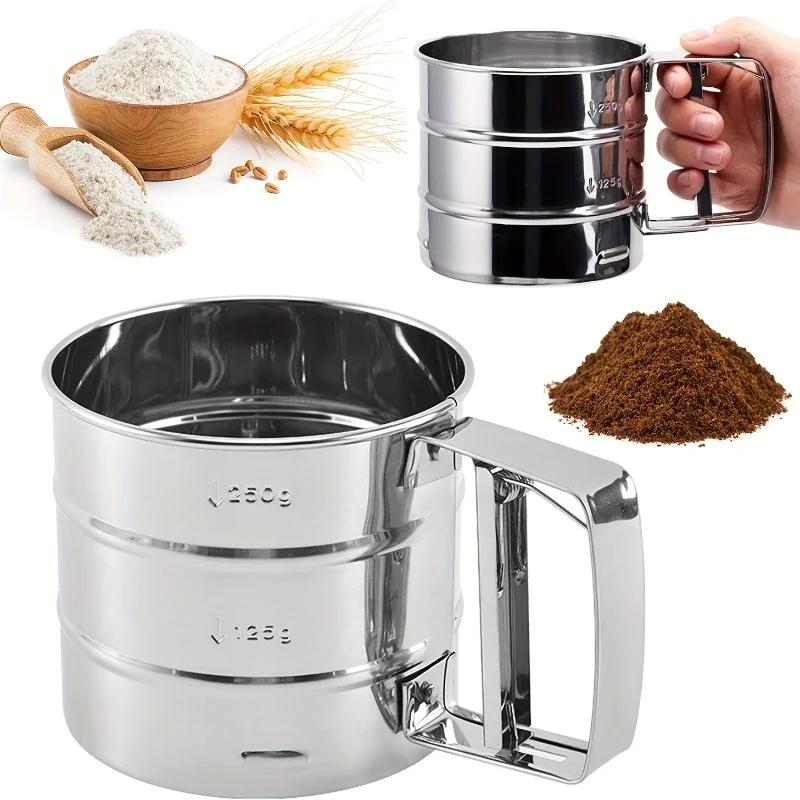 New Handheld Flour Sieve Semi Automatic Stainless Steel Sugar Powder Sieve Baking Household Noodle Sieve Ultrafine Filter Screen